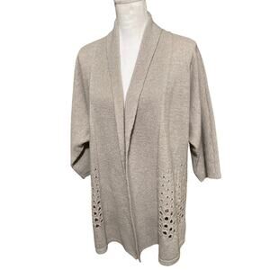 Women's Lafayette 148 Open 3/4 Sleeve Cardigan Medium Metallic Wool Cashmere